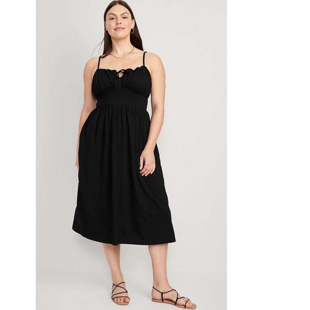 Old Navy Black Sleeveless Smocked Back Midi Dress with Pockets Size L Casual